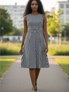 Apt. 9 Black and White Striped Sleeveless Midi Dress